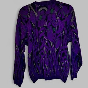 Vintage Generra Purple Black Knit Retro 80s grandpa Sweater Small